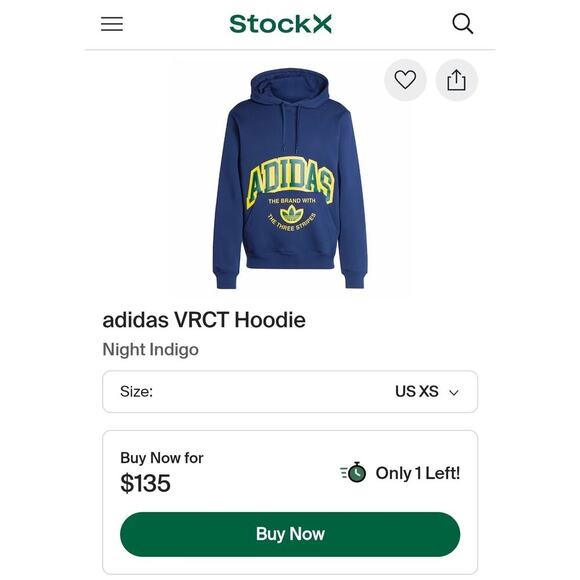 ADIDAS VRCT Hoodie Night Indigo Mens Sz Large Big Logo Navy Blue - Picture 8 of 8